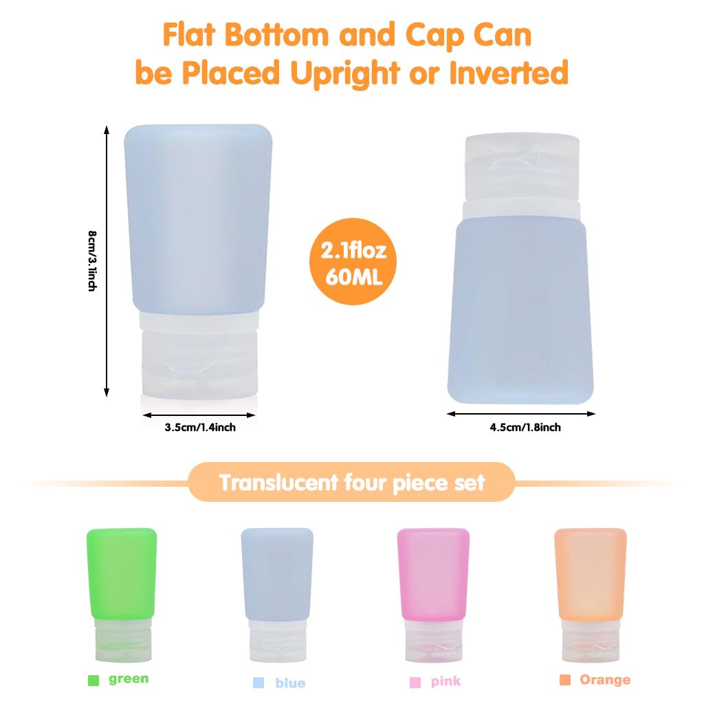 HASTHIP Silicone Squeeze Bottles for Salad Dressing to Go with Leakproof Flip Lid | 4Pcs 60ml Set
