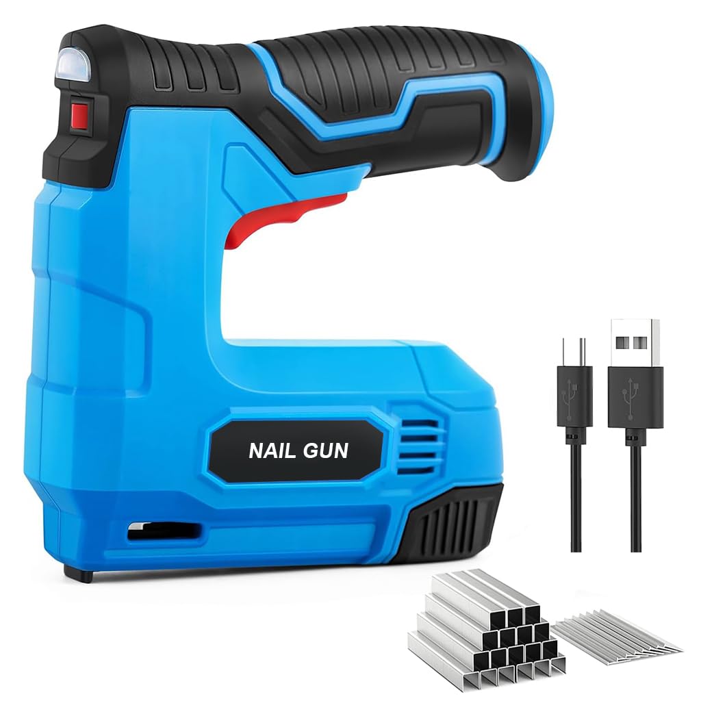 HASTHIP® Electric Staple Nail Gun, USB Cordless Electric Stapler with 2 Pack of Staples Nails, Compatible with 6-10mm Staple Nails, Staple Nail Gun for Upholstery, Material Repair, Carpentry, DIY