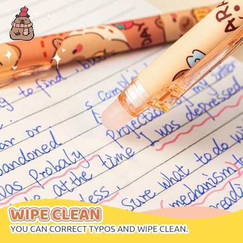 Climberty® 18PCS Erasable Gel Pens with Rubber Eraser Cap Blue Ink Cute Cartoon Capybara Student Writing Office Stationeries Gift Set