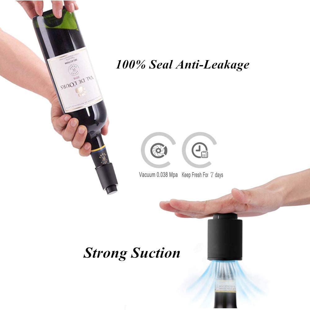 HASTHIP 2 PCS Vacuum Wine Bottle Stopper with Date Record, Vacuum Champagne Stoppers, Reusable Wine Preserver Bottle Saver, Wine Corks Keep Fresh,Gifts for Wine Lovers for Christmas Birthday