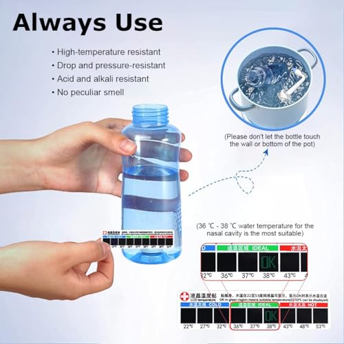 HANNEA® Neti Pots for Sinus Rinse Bottle Nasal Wash Irrigation Jal Pot with 2 Nozzles 40 Salt Sticker Thermometer Nose Cleaner Washing for Adult Kid Travel Essentials 300ML 3PCS