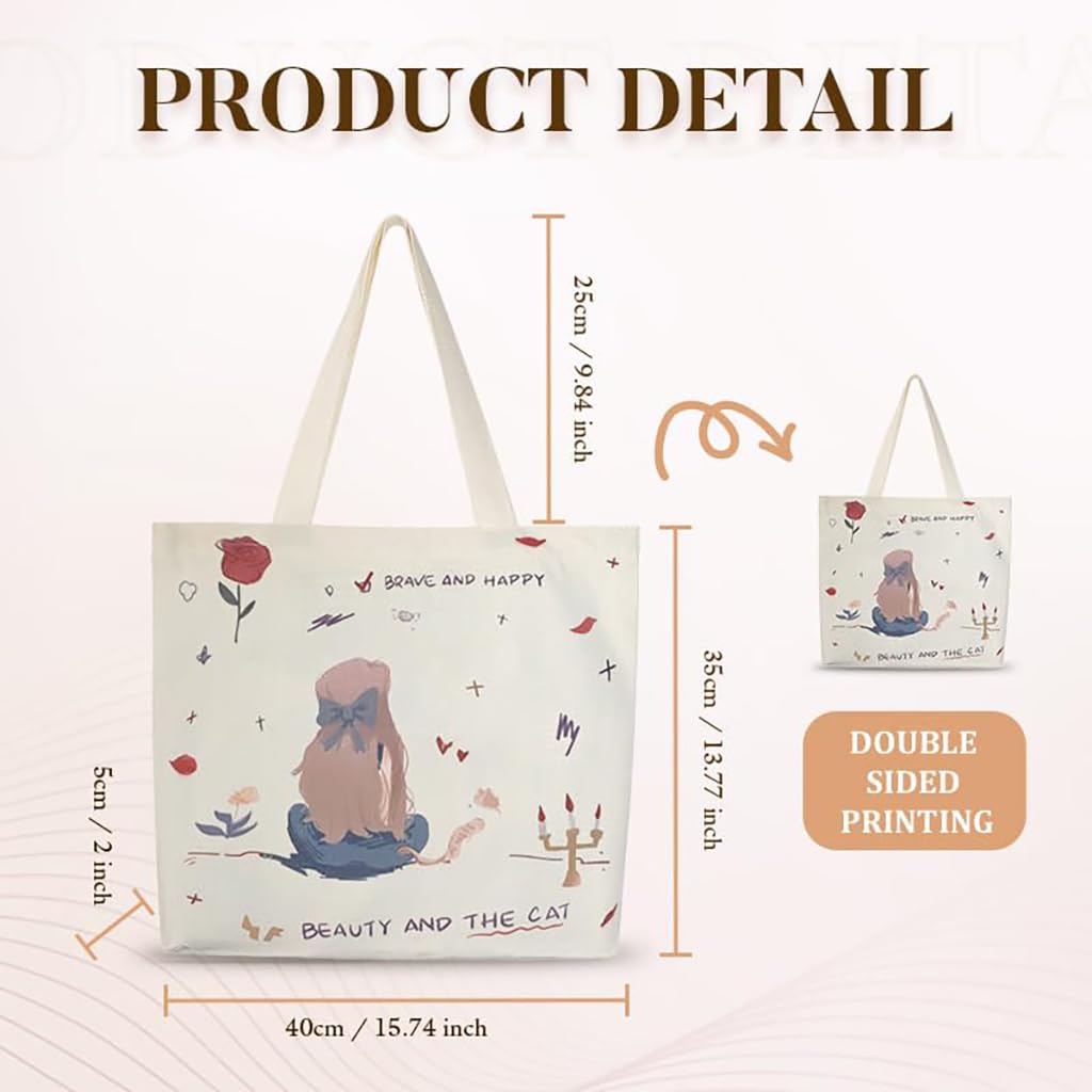 Zibuyu Cotton Canvas Tote Bag for Shopping and College with Graphic Print | Foldable Washable White 1 Pc