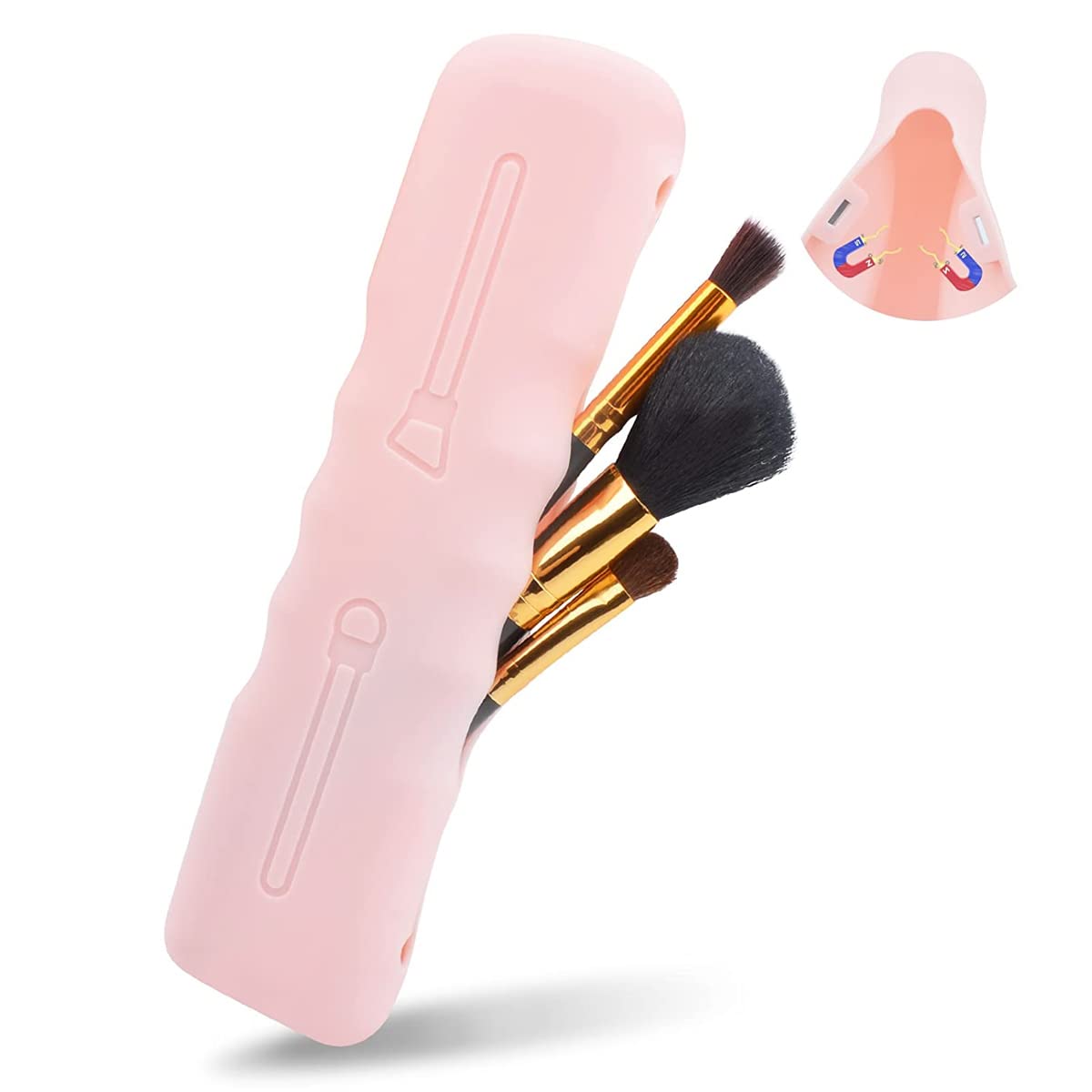 MAYCREATE Makeup Brush Holder for Travel with Side Openings featuring Soft Silicone Material | Fits 2 Large or 5–8 Small Brushes