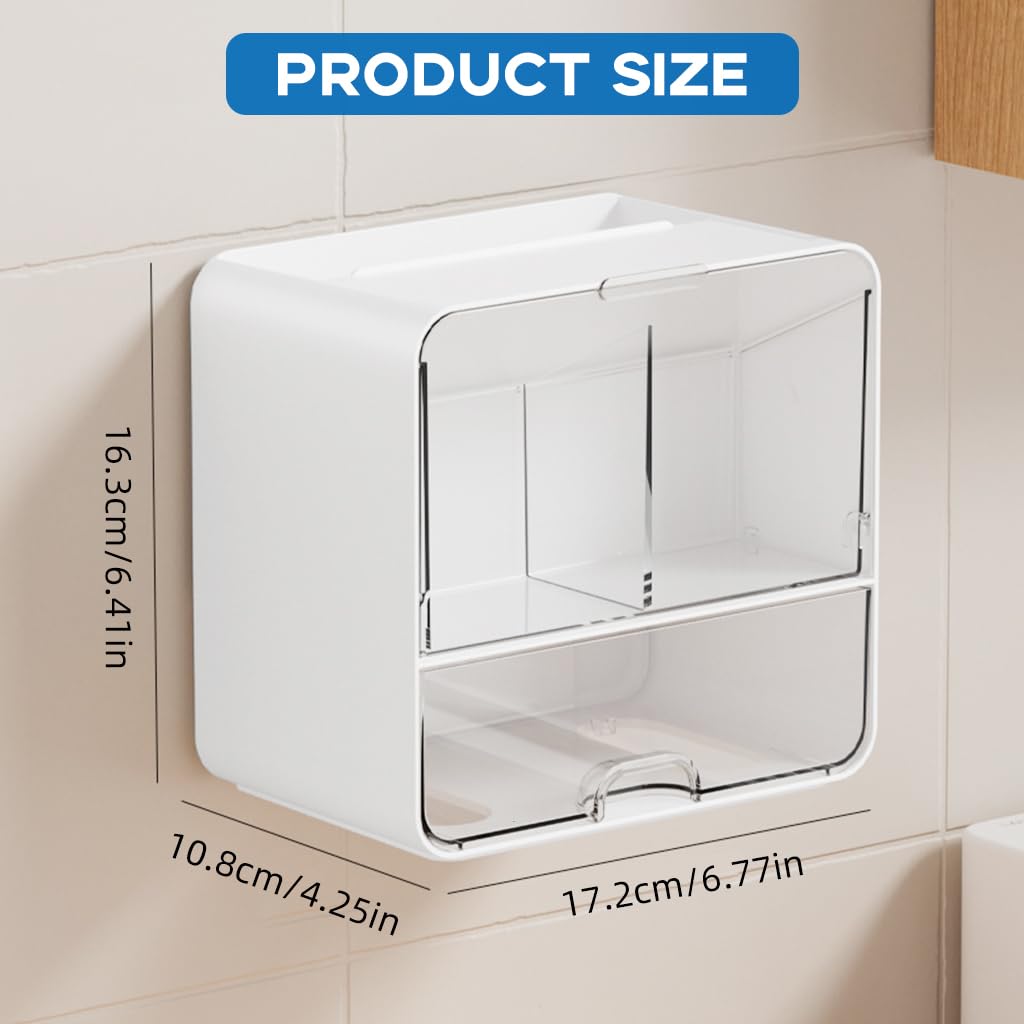 HASTHIP Bathroom Organizer for Cotton Pads and Swabs with Flip Covers 16.3x10.8x17.2 cm | Wall Mounted White Storage Case