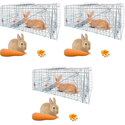 Proberos® Live Animal Cage Trap One-Door for Rabbits Stray Cat Squirrel Raccoon Mole Release with Handle Urban Wildlife Rescue 24x7x8 Silver 3 PCS