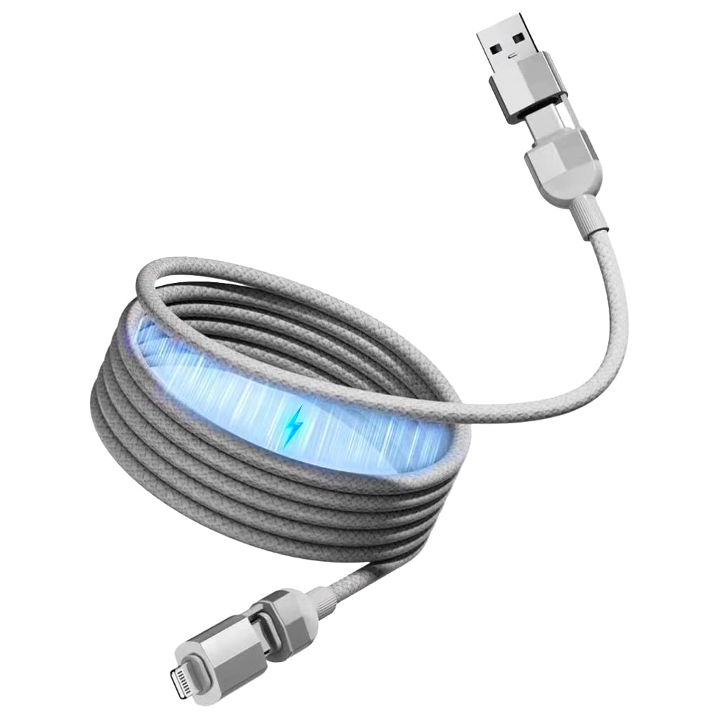 Verilux® 4  in 1 Magnetic Type C to Type C Cable, 3.3Ft PD 100W Coiled USB C to Type C Fast Charging & Data, USB C to Light-ning, USB to Type C, USB C to USB C, USB C to Light-ning, Sit for iPhone 15