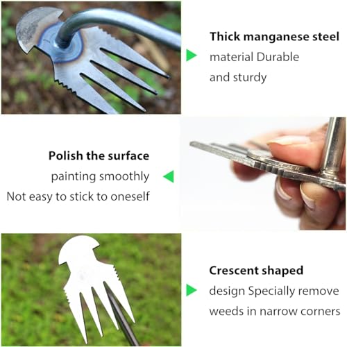 HASTHIP® Weeder Hand Tool 14.1 Inches Short Garden Weeding Steel 4-Claws Portable Manual Weed Puller for Lawn Plant Pot Vegetable Fields 3PCS