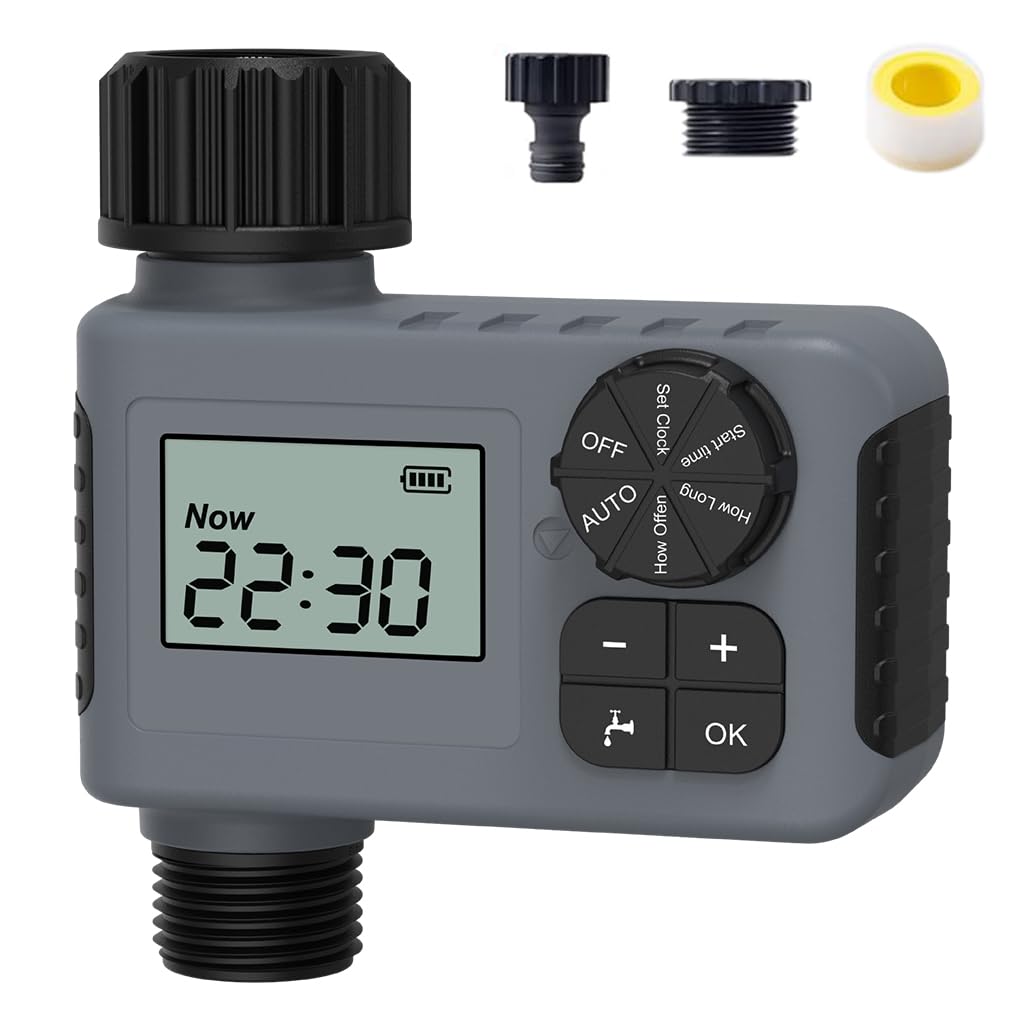 HASTHIP® Drip Irrigation Timer for Garden Farm with Universal Faucet connector, Irrigation Water Timer, Easy to Use Automatic Watering System, Waterproof Digital Irrigation Timer System for Lawns