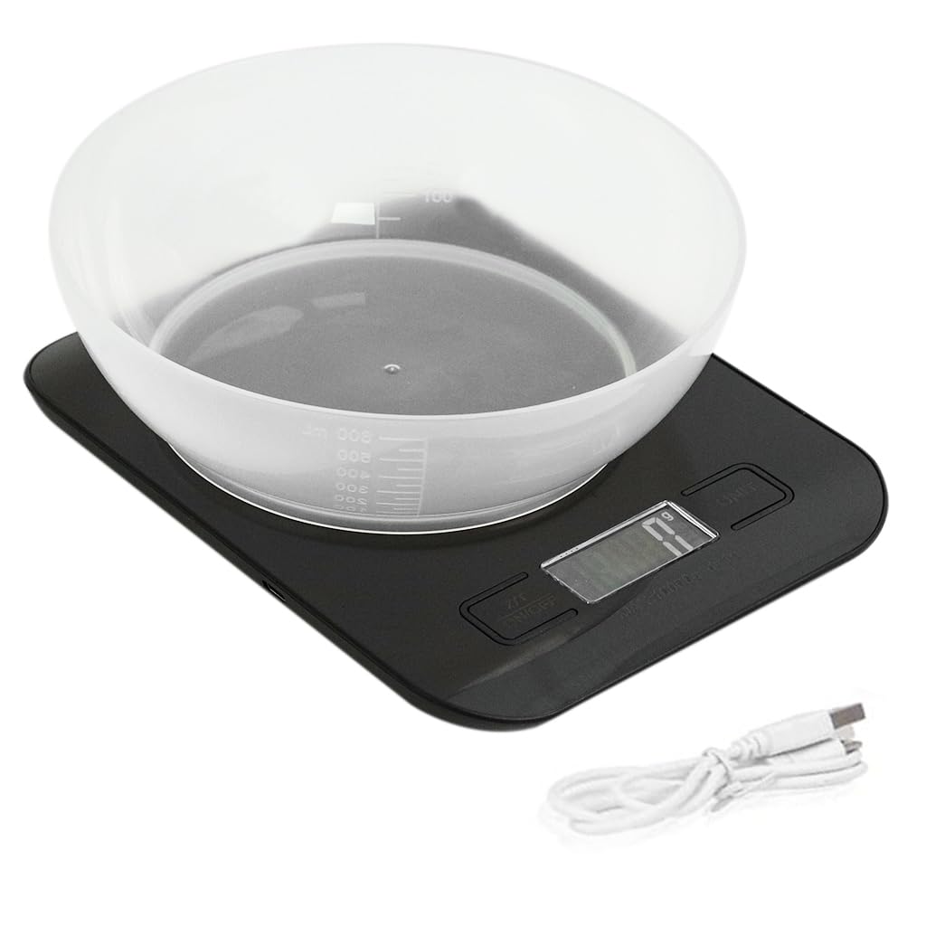 Supvox® LCD Kitchen Scale 10kg/1g Precision Digital Scale with Measuring Bowl & Stainless Steel Tray, USB Rechargeable Switchable Units, Backlit Display, Ideal for Baking & Cooking