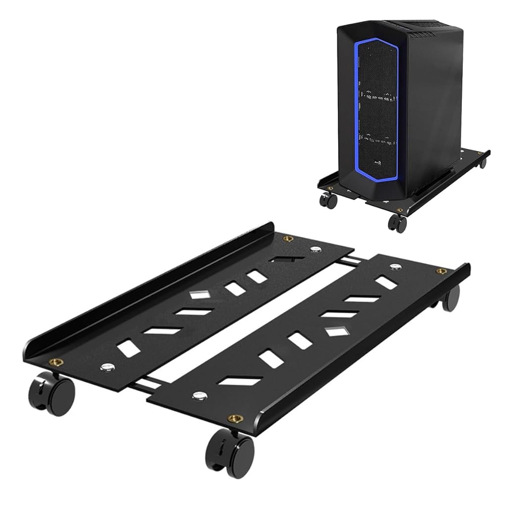 ZORBES® Adjustable Mobile CPU Stand, Ventilated Mobile Computer Tower Stand with 4 Rolling Caster Wheels, Retractable Desktop PC Tower Stand Under Desk CPU Holder PC Floor Cart PC Riser for Gamers Students