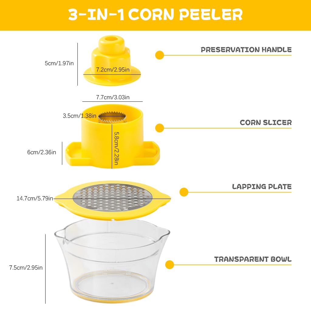 Supvox® Corn Cob Stripper Kitchen Corn Peeler Stainless Steel Corn Stripper Kernel Stripper with Corn Catching Bowl & Safety Handle