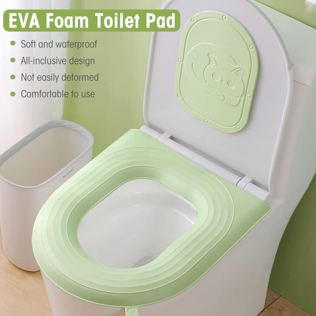 HASTHIP® Toilet Seat Cover Pads, Waterproof EVA Toilet Seat Cushion with Handle, Reusable EVA Soft Pad Self-Adhesive Toilet Seat Cover Pads, Green