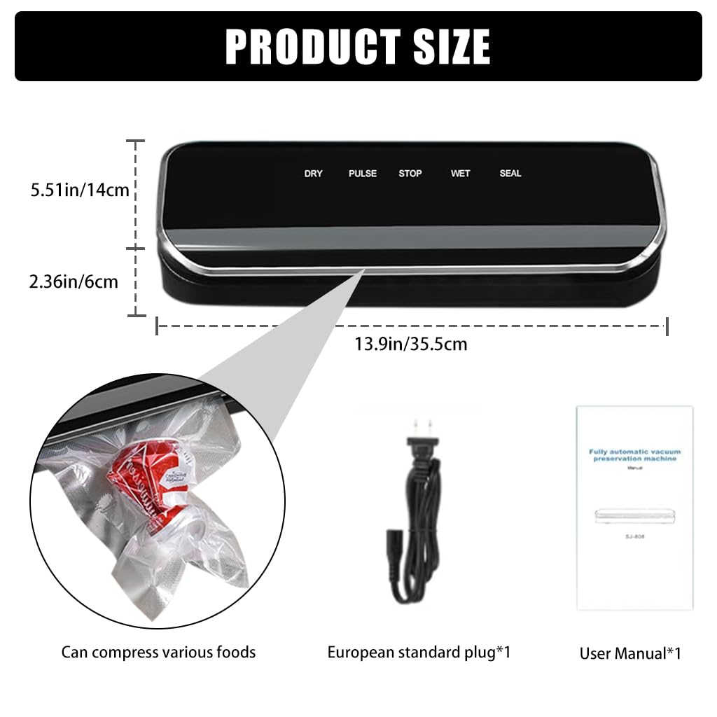 Supvox® Automatic Vacuum Sealer - Smart Sensor, 80kpa Suction, Dry & Moist Modes, Rechargeable Food Sealer for Fresh Meat, Cereal, Fruits & Semi-Liquid Items, Ideal for Home Use