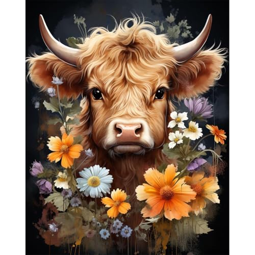 HASTHIP DIY 5D Diamond Painting Art Craft Kit Creative Cattle Art Diamond Painting Wall Decor DIY Diamond Painting Material Kit for Kids & Adults No Frame DIY Diamond Painting Art Kit, 12x16inch