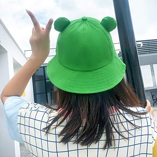 PALAY® Bucket Sun Hat for Women Girl Adult Cute Frog Bucket Hat Summer Outdoor Foldable Fisherman Hat (Black)