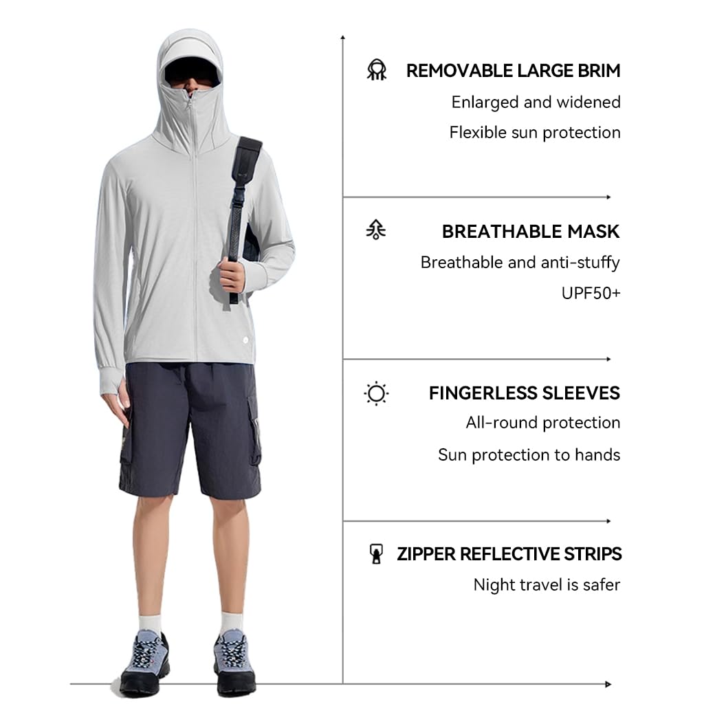 Venzina Sun Jacket for Men with UPF 50+ UV Protection and Detachable Brim | Light Grey