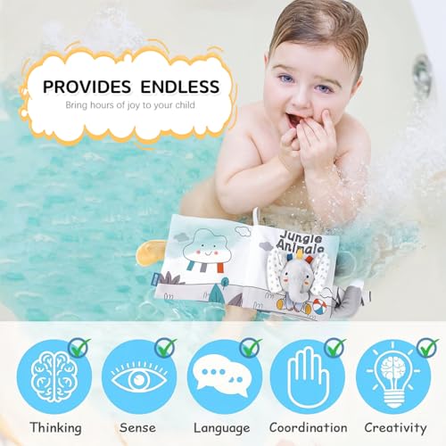 SNOWIE SOFT® Elephant Baby Books 0-6 Months Baby Toys 6-12 Months,Nontoxic Fabric Soft Cloth Books,Early Educational Activity Sensory Toy Waterproof Soft for Toddler Shower Gift 2