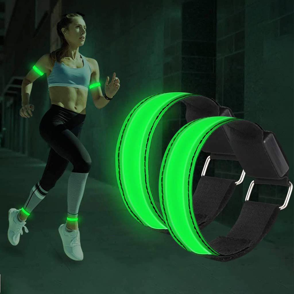 Optifit® 2PCS LED Glowing Arm Band for Cycling, Walking, Jogging, Outdoor Activities Night Warning, Adjustable Glowing Arm Ankle Bands, Perfect for Runners, Walkers, Cyclists and Bike Pant Leg