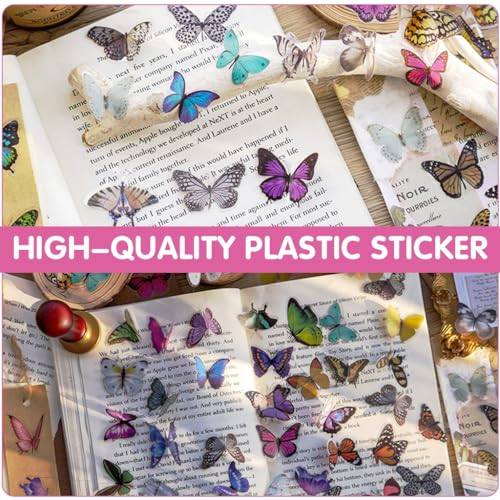 HASTHIP® 240Pcs Butterfly Stickers - 6 Styles Butterfly Nature Aesthetic Stickers, Butterfly Nature Aesthetic Journaling Scrapbook Stickers for Card Making Bullet Junk Journal Planner Craft Supplies