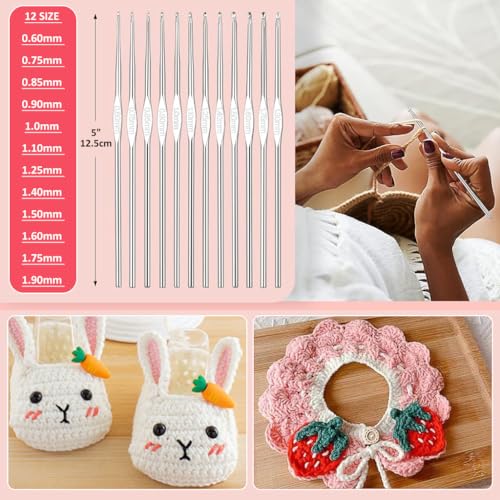 HASTHIP® Crochet Hook Set 9 Sizes Full Lace Kit Yarn Needles Stitch Markers Storage Bag for DIY Craft Flowers Shrug 3 PCS