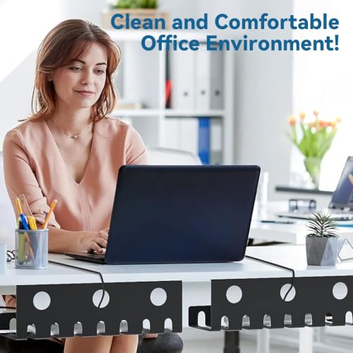 OFIFO® 2Pcs Under Desk Cable Organizers with Assorted Cable Clip Holders Cable Ties U-Channel Power Extension Outlet Holder Metal Cable Holder Organzier Rack Cord Organizer, with Screws & Tape