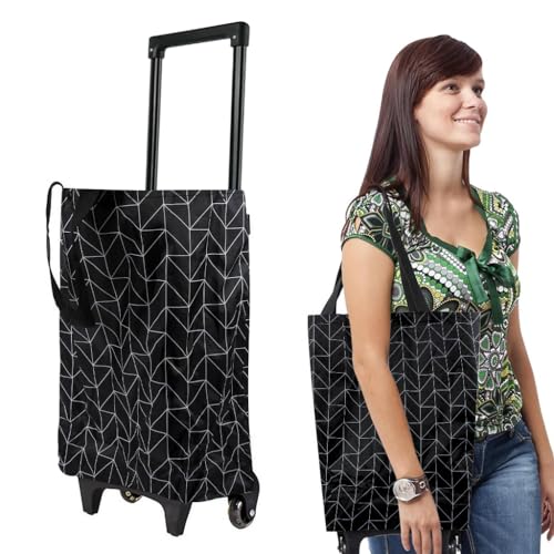 Serplex® Oxford Trolley Shopping Bag Waterproof Foldable Grocery Cart with Wheels & Lifting Handles, 20kg Capacity, Retractable Handle, Fashion Trolley Shopping Bag