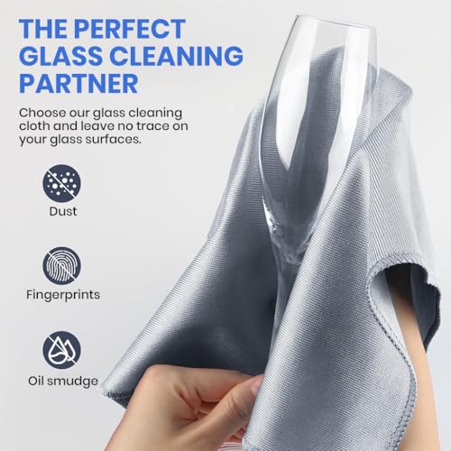 HASTHIP® Kitchen Dish Cloth, Pack of 6 Non-Abrasive Ultra Fine Glass Fiber Clean Cloth Streak-Free Household Cleaning Rags, Wet & Dry Use for Kitchen, Bathroom, Glass, Window, Door, 40x40cm, Grey