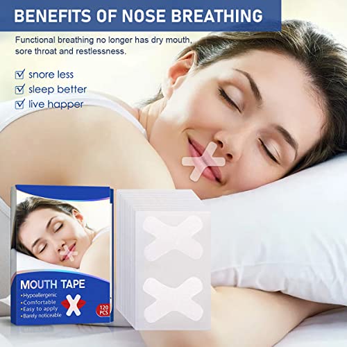 HANNEA® 120PCS Anti-snoring Tape X Shape Snore Stopper Strips Nasal Strips to Reduce Mouth Breathing Anti Snoring Strips to Improve Sleep Aids Mouth Sleep Strips