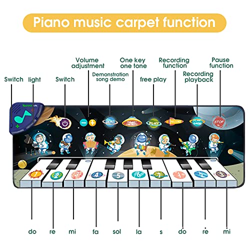 PATPAT® Musical Mat for Kids, 6 Modes and 8 Sounds Music Piano Keyboard Mat, Dance Floor Space Star Musical Mat Toys Early Education Toys for Baby Girls Boys 1-3 Years Old (39.3'' *14.1'')