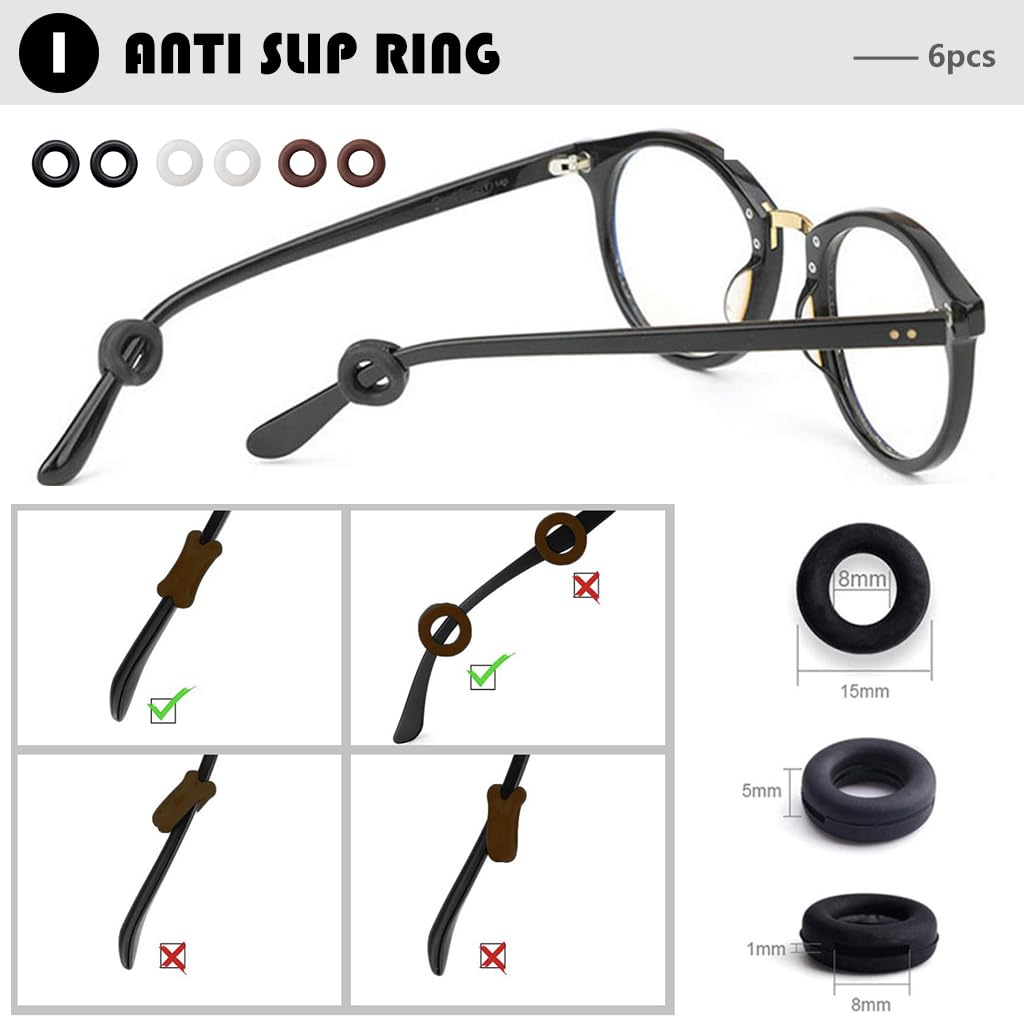 Serplex Eyeglasses Temple Grips Set with Anti Slip Silicone Design in 3 Colors | 12 Pairs