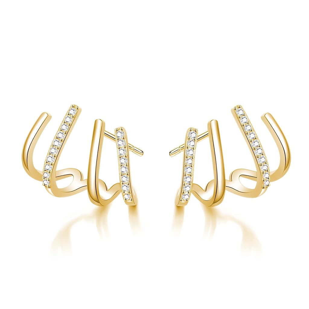 ZIBUYU Claw Stud Earrings for Women with Mini Half Hoop Design and Cubic Zirconia | Hypoallergenic Silver Jewelry for Daily Wear