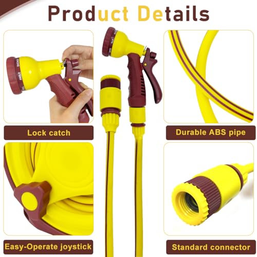 HASTHIP 32.8Ft Garden Hose Sprayer with Hand Crank Reel High Pressure Garden Hose Sprayer with Multi Modes, Labor Saving Car Washing Hose Sprayer Garden Hose Sprayer for Gardening, Car Washing