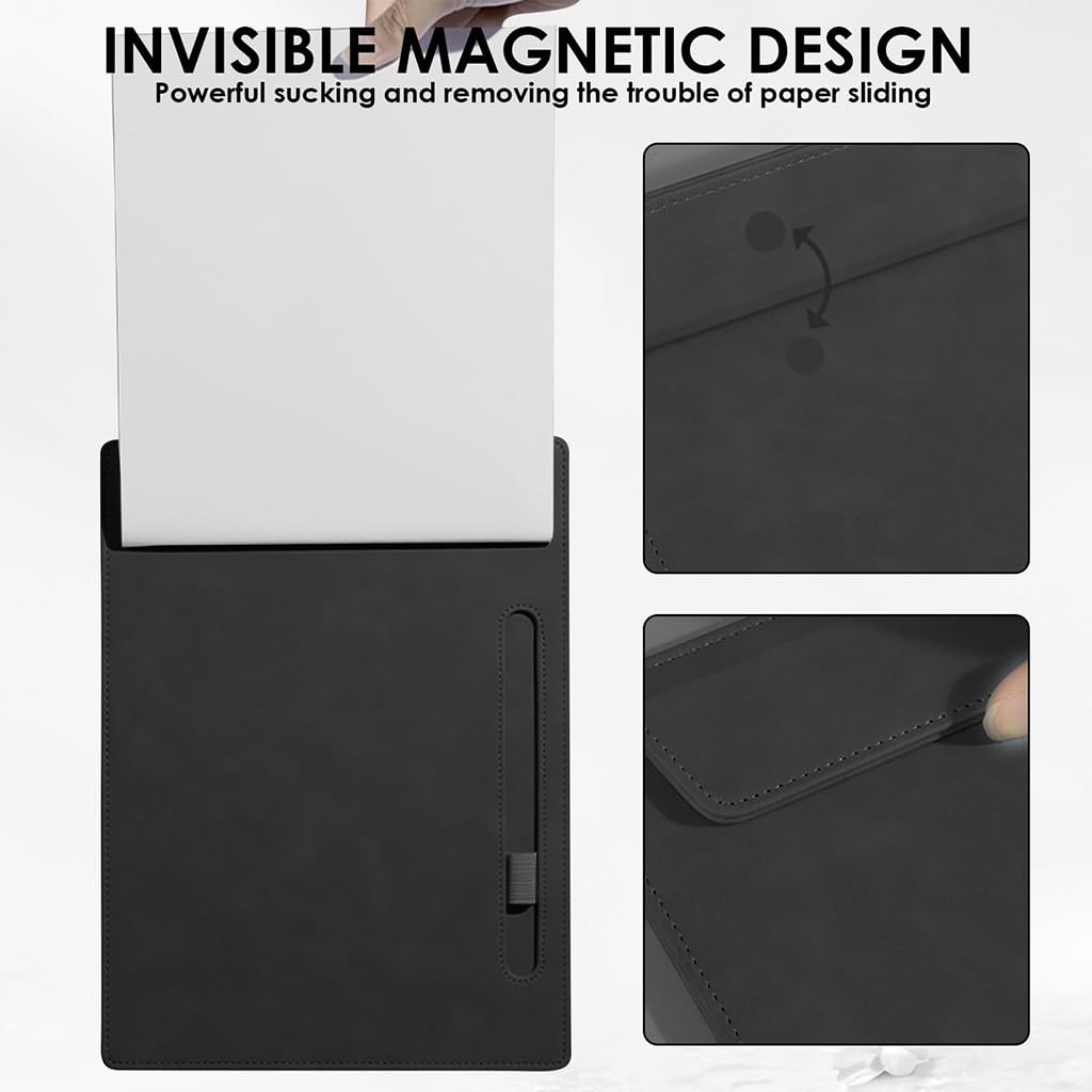 ZIBUYU Clipboard for Documents with Foldable Design in Black PU Leather | Office and School Organizer