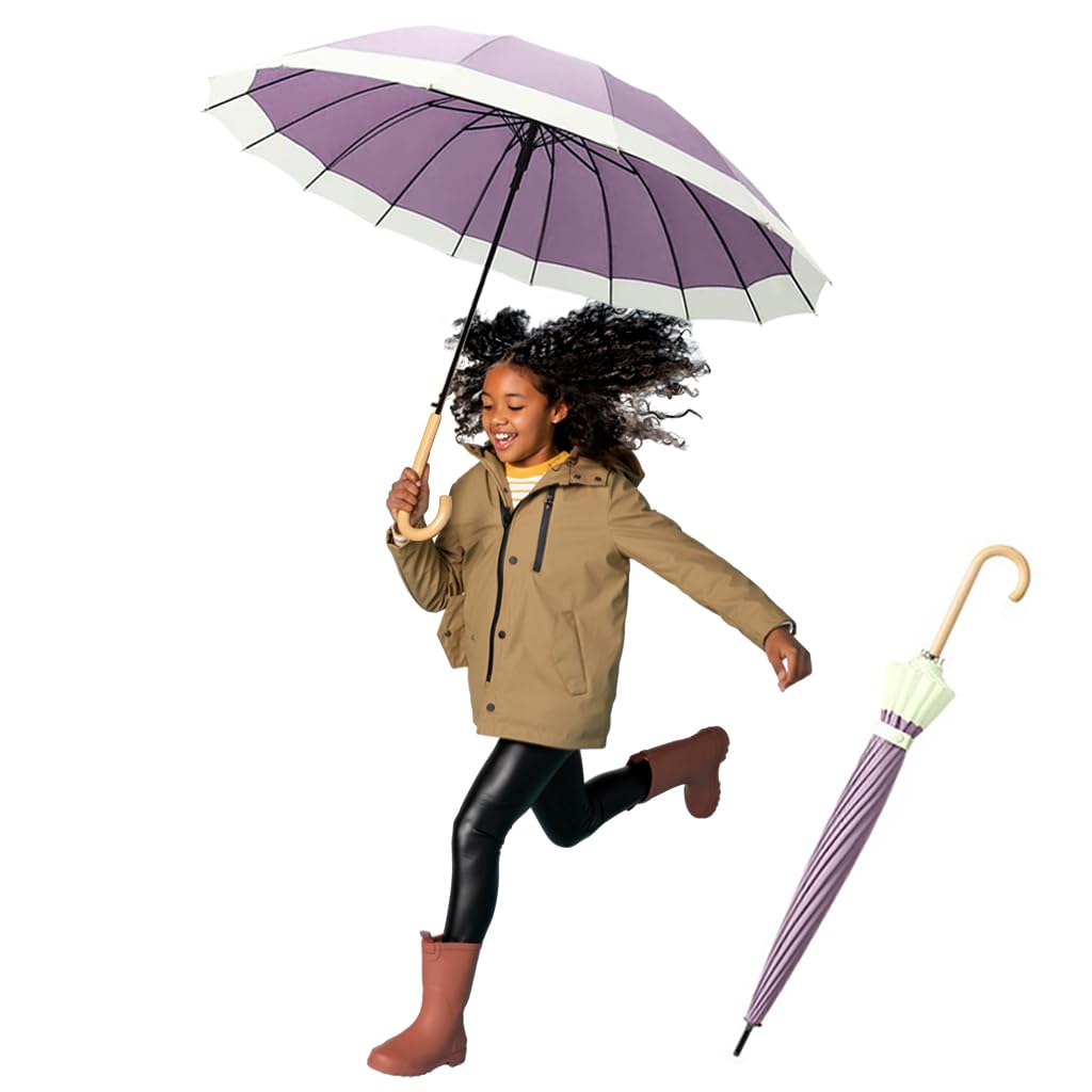 PALAY® 47in Umbrella Big Size for Women, 16 Alloy Fiber Ribs Long Stick Umbrella, Automatic Open Windproof Umbrella, UPF 50 + Japanese Umbrella for Family, Outfoor