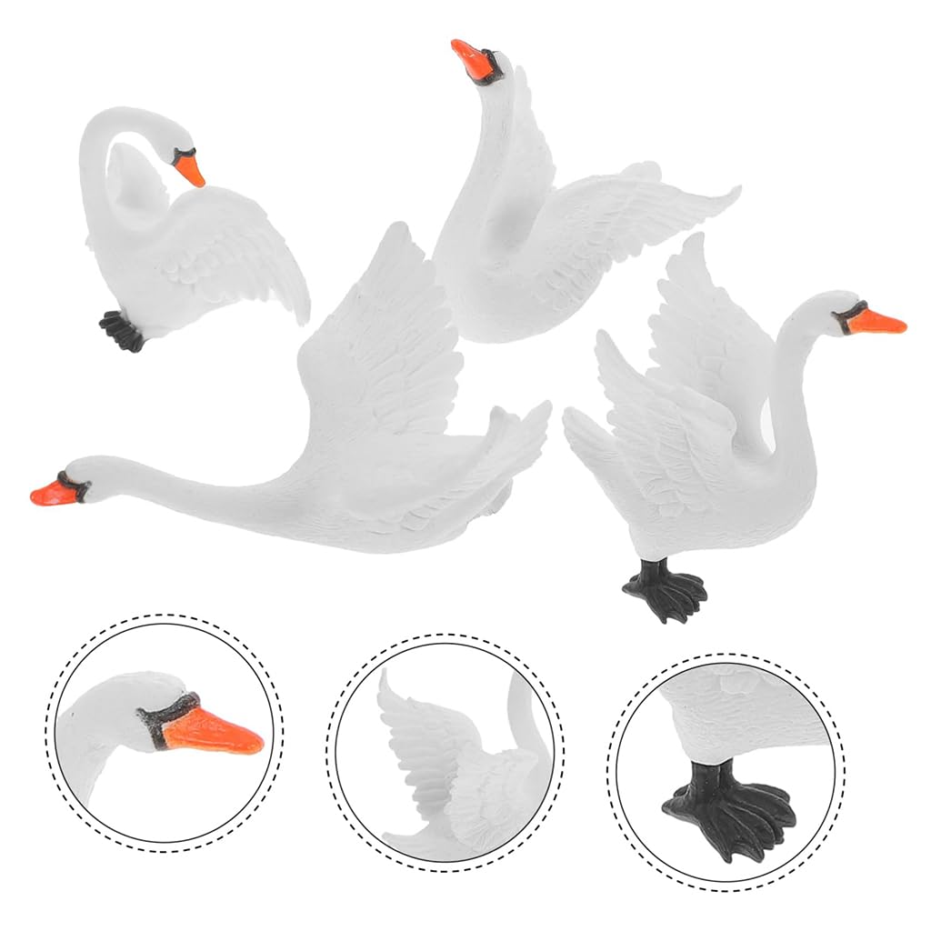 Zibuyu Mini Swan Figurines 4pcs 4.5cm for Garden Decor featuring Hand Painted Resin | Dollhouse and Aquarium Decorations