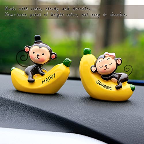 ZIBUYU® 1 Pair Cute Resin Couple Monkey Banana Car Resin Decoration Car Dashboard Toy Desk Decoration Lovely Dashboard Toys Gift Car Interior Decoration Desk Decoration