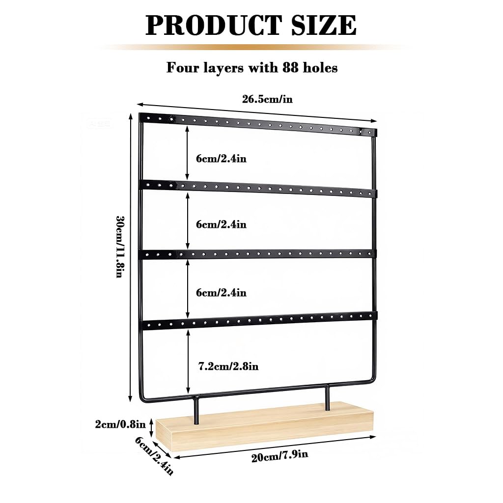 HASTHIP Earrings Organizer for Display with 4 Tier 88 Slot Metal Stand and Wooden Base | for Women