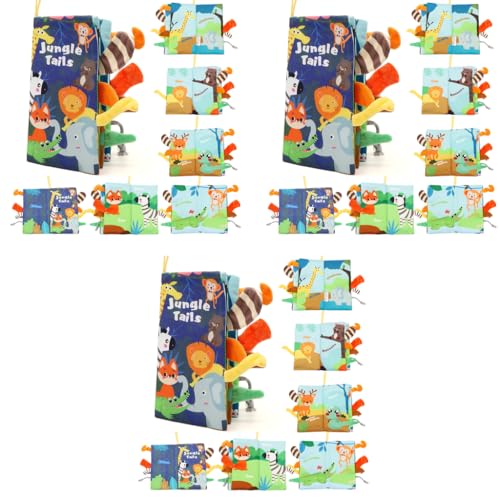 SNOWIE SOFT® Cloth Books for Babies 0 to 3 Years Forest Animal Sensory 6-12 Month with 3D Touch Feel High Contrast Dimensional Tail Built in Rustling Sound Waterproof Baby Toy 3PCS