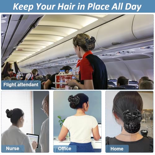 PALAY® Hair Buns Clip Bow Bun Nets Maker for Lace Rose Accessories Women Spring Snood Net Work or Daily Dancer Nurse Accessory 3 PCS