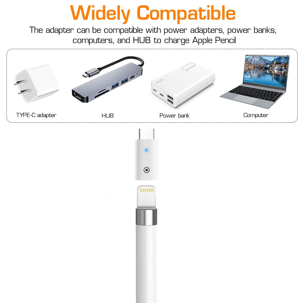 Zeitel Charger Adapter for Apple Pencil 1st Gen with Smart Chip and LED Indicator | 1pcs