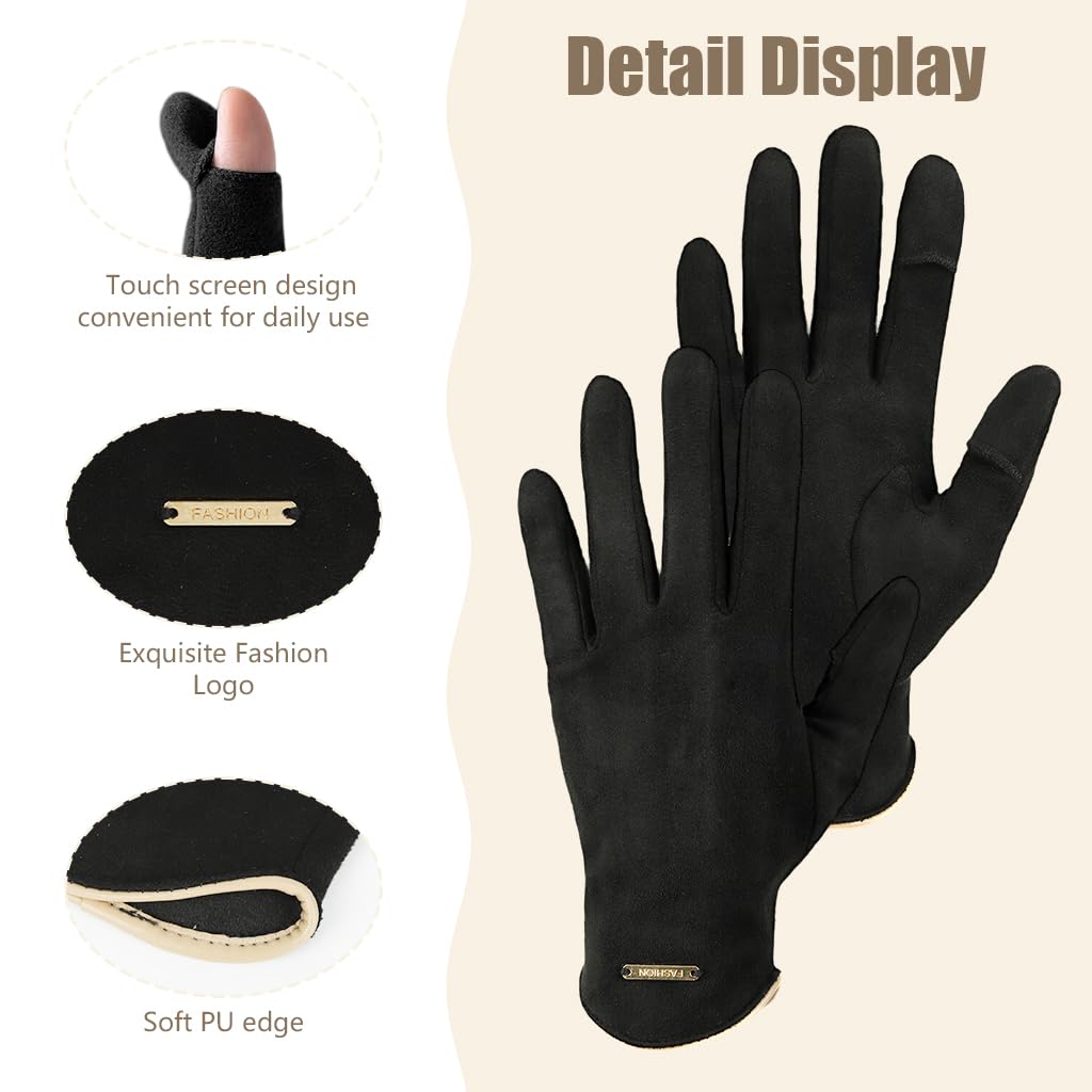 SANNIDHI Winter Gloves for Women with Open Index Finger and Warm Fleece Lining | Suede Black