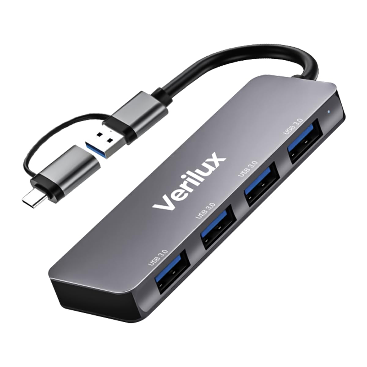 Verilux® USB Hub 3.0 for PC Type C Hub 4 in 1 High Speed 3.0 Multi USB Port for Laptop 5Gbs Transfer Speed USB Extender Multiple USB Connector for MacBook Air/Pro M1/M2, iPad Pro, Dell, Samsung Galaxy