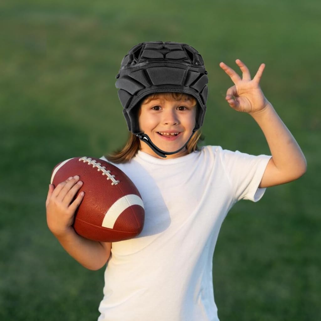 Proberos® Kids Rugby Helmet Cushioning Cap for Protection EVA Anti-impact Helmet Liner Cushion Cap Adjustable Chin Strap Design Full Head Protection Cushion Cap for Rugby, Soccer, Cycling