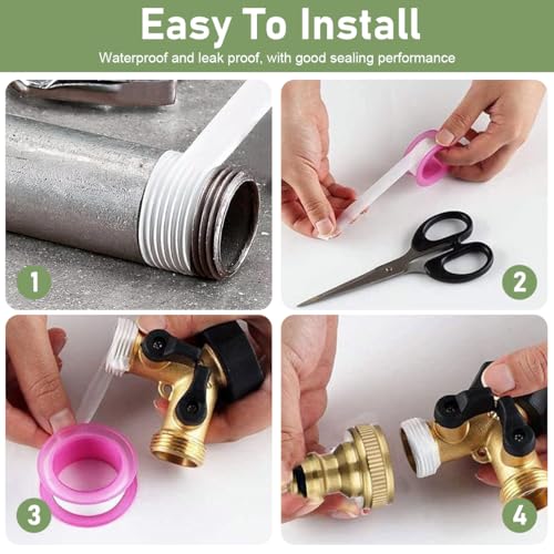 HASTHIP Garden Hose Splitter with Individual Shut-off Valves 2 Way Hose Splitter Garden Faucet Splitter Universal 3/4'' Brass Garden Hose Splitter with 4 Gaskets & 1 Roll Tape