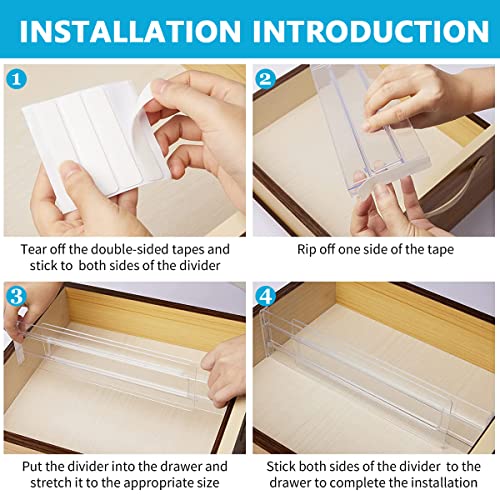 HASTHIP® Drawer Dividers Organizers 6 Pack, Adjustable 3.2" High Expandable from 11''-20" Kitchen Drawer Organizer, Clear Plastic Drawers Separators for Clothing, Kitchen Utensils and Office Storage