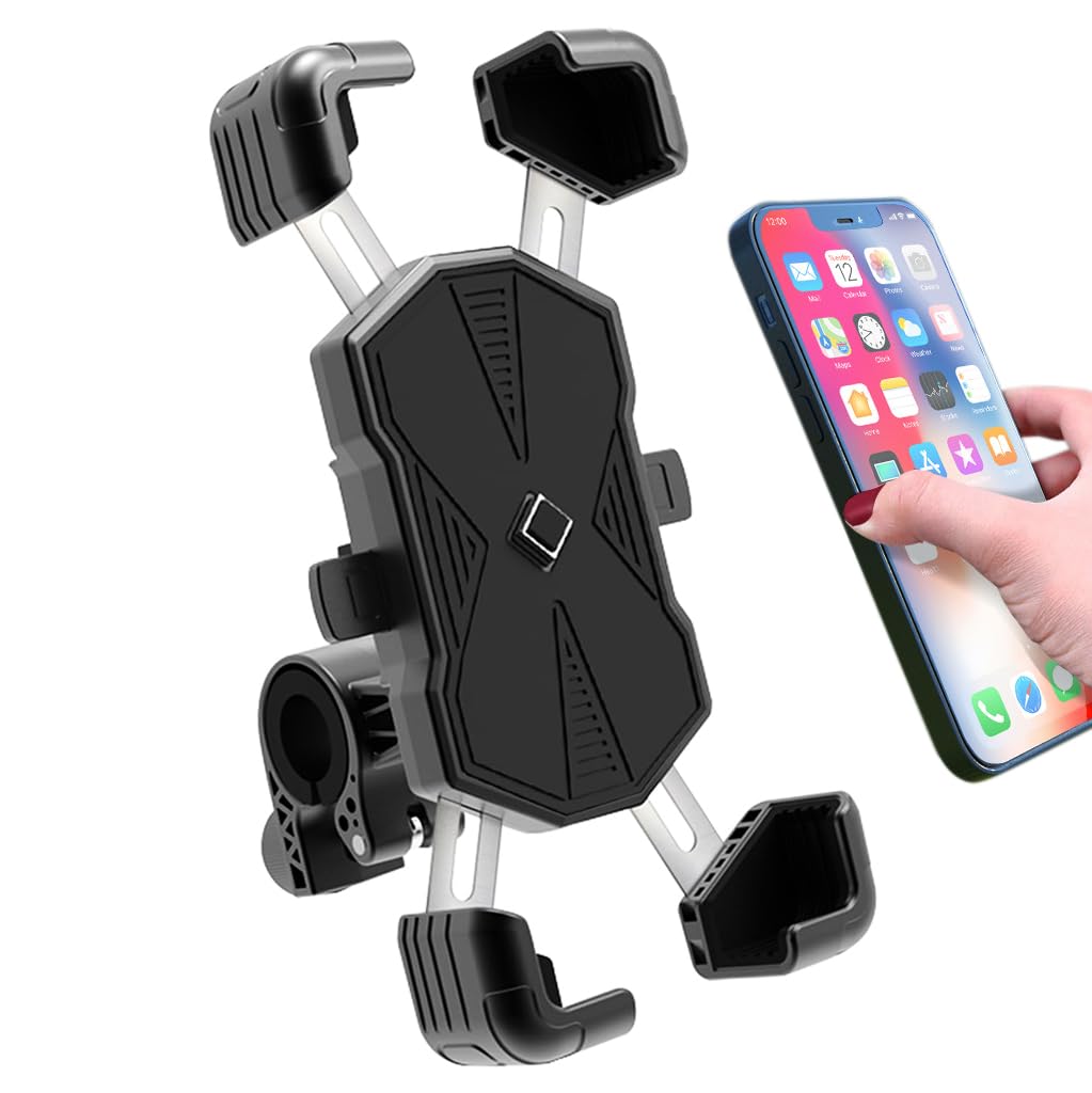 STHIRA® Bike Phone Mount Holder Stainless Steel Retractable Auto-locking Phone Mount 360 Degree Rotatable Phone Mount Holder Universal Phone Mount for Motorcycle, Bike,  Scooter, for 15-33mm Handlebar