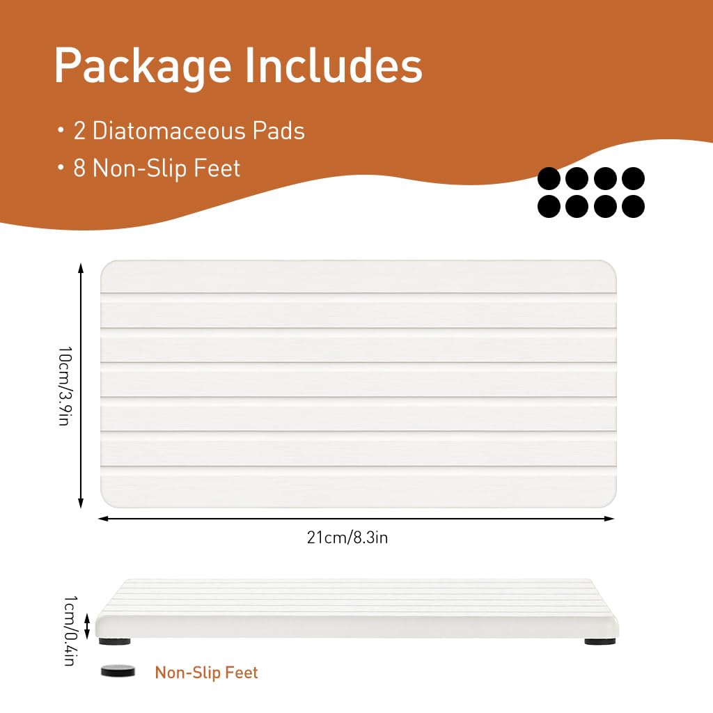 Zibuyu Water Absorbent Diatomite Coasters for Bathroom and Kitchen with 8 Anti Slip Feet featuring 21x10cm Pads | Quick Dry Countertop Protection