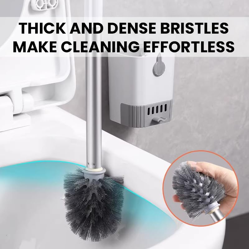 HASTHIP Toilet Cleaning Brush with 44cm Handle for Deep Bathroom Cleaning | Wall Mounted ABS Holder with Removable Drip Tray