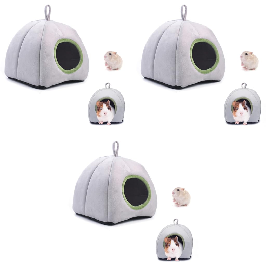 Qpets Hamster Cage Soft Plush Bed with Cave Design for Chinchilla and Hedgehog | 3PCS Grey Set