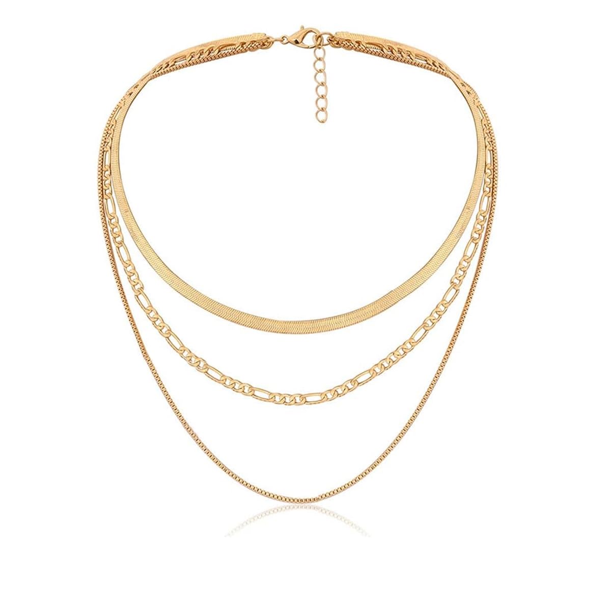 SANNIDHI Fashion Layered Chain Necklace for Women Cuba Layered Golden Chain Clavicle Chain Necklace Minimalist Fashion Women Jewelry Fashion Piece Necklace